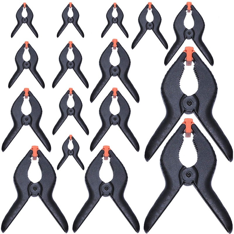 Wellmax 16 Piece Heavy Duty Nylon Spring Clamps Set with Comfort Grip and Flexible Tip for Woodworking, Photo Studio, Backdrops, Painting Canvas, DIY - Image 1